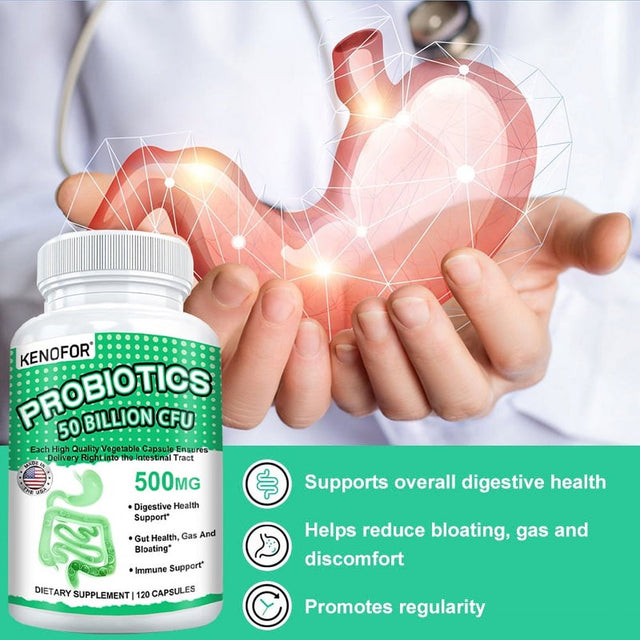 KENOFOR Probiotic 50 Billion for Women and Men with Lactobacillus Acidophilus for Digestive, Colon and Immune Support Daily Gas Relief Dairy-Free