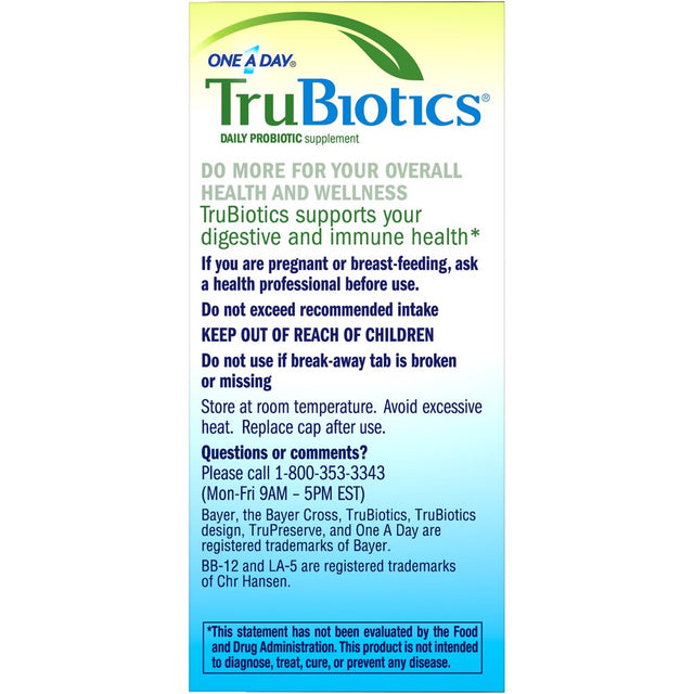 One a Day Trubiotics, Daily Probiotic Supplement for Digestive Health, 30-Capsule Box
