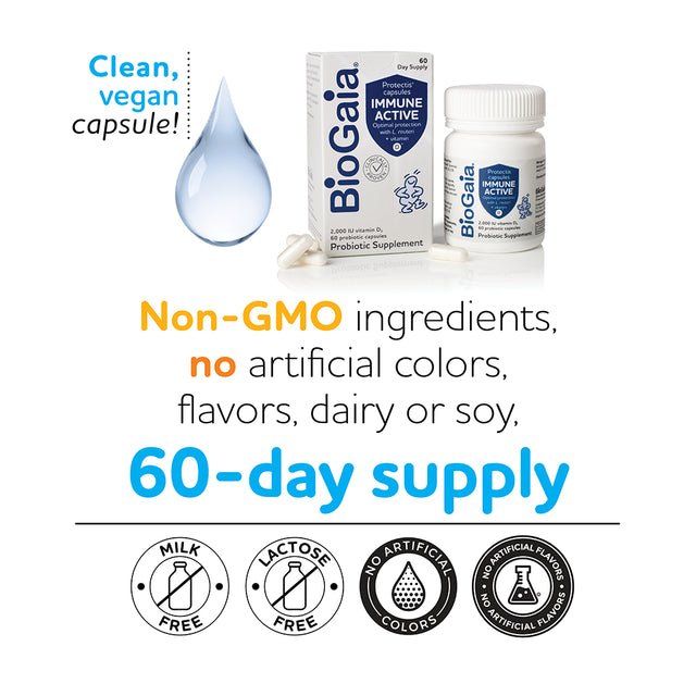 Biogaia Protectis Immune Active Probiotic | Clinically Proven Probiotic + Vitamin D | Supports Immune, Digestive and Overall Health | Probiotics for Men & Women | Capsules | 60 Day Supply