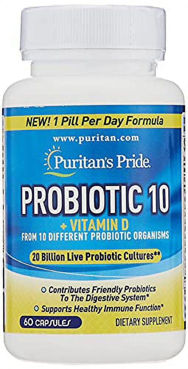 Probiotic 10 with Vitamin D to Help Support Immune System Health*, 60 Count, by Puritan'S Pride, White