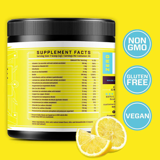 Key Nutrients Electrolytes Powder - Refreshing Lemonade Electrolyte Drink Mix - $0.44 / Unit - Hydration Powder - No Sugar, No Calories - 90 Servings