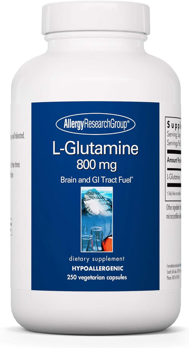 Allergy Research Group - L-Glutamine 800 Mg - Amino Acid - Brain and GI Tract Fuel - 250 Vegetarian Capsules