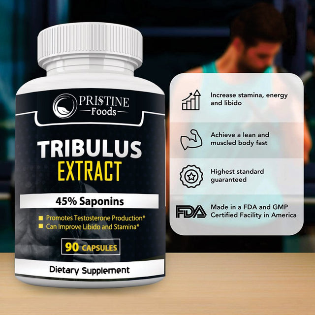 Pristine Pure Tribulus Terrestris 1300Mg with 45% Saponins - the Ultimate Testosterone Booster and Energy Enhancer, 90 Caps.