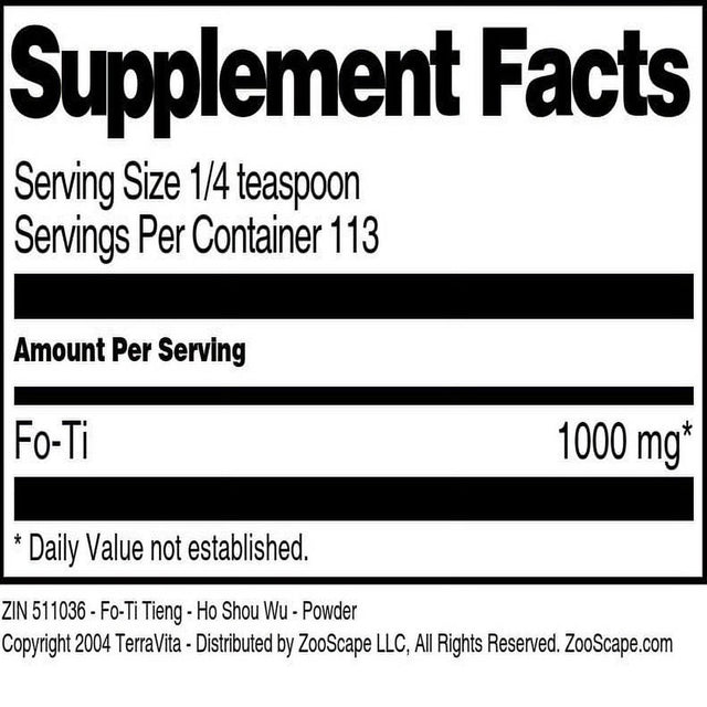 Terravita Fo-Ti Tieng - Ho Shou Wu - Powder, (4 Oz, 1-Pack, Zin: 511036)