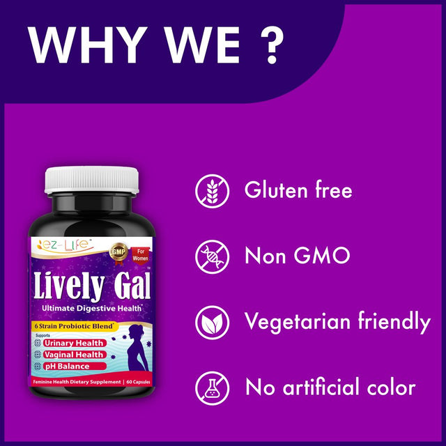 Lively Gal Probiotic for Women, Support Feminine Health, Gut Health, Balanced Ph, Feminine Odor Discomfort-60 Ct by America'S Best Deals