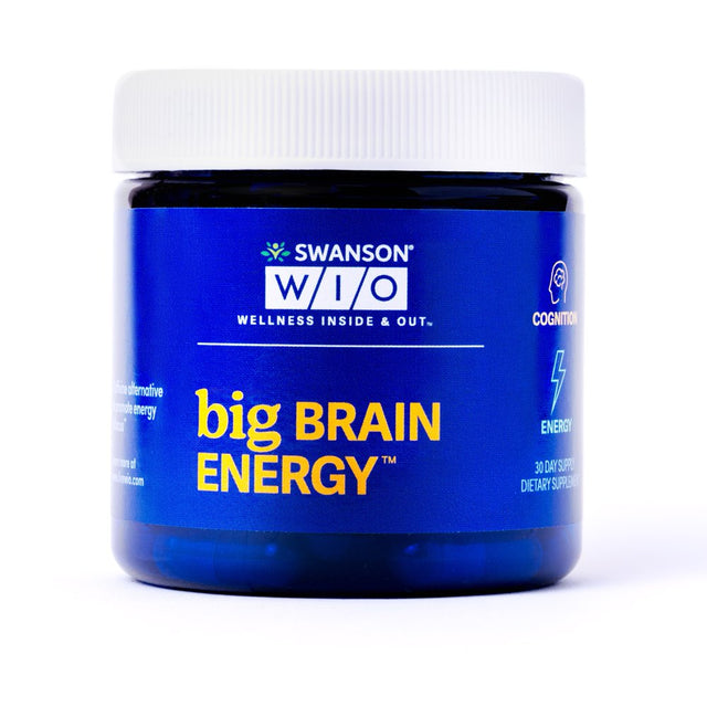 Swanson WIO™ Big BRAIN ENERGY™ Caffeine Alternative, Cognition, Energy, Better Focus/Alertness, Enxtra® Alpinia Galanga 300Mg, Gluten-Free, Non-Gmo, Mental Wellness, 30 Capsules (30-Day Supply)