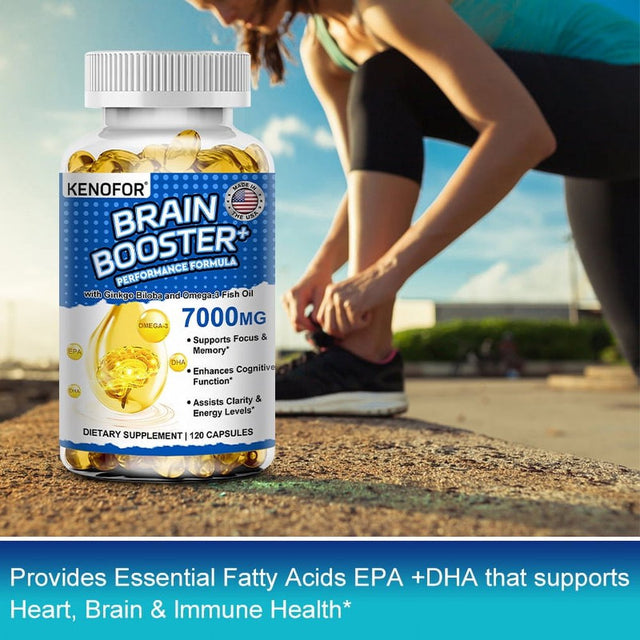 KENOFOR Brain Booster - 7000 Mg of EPA & DHA Optimum Essential Fatty Acids to Support Heart, Brain & Joints Advanced Burp-Free Softgel Supplement