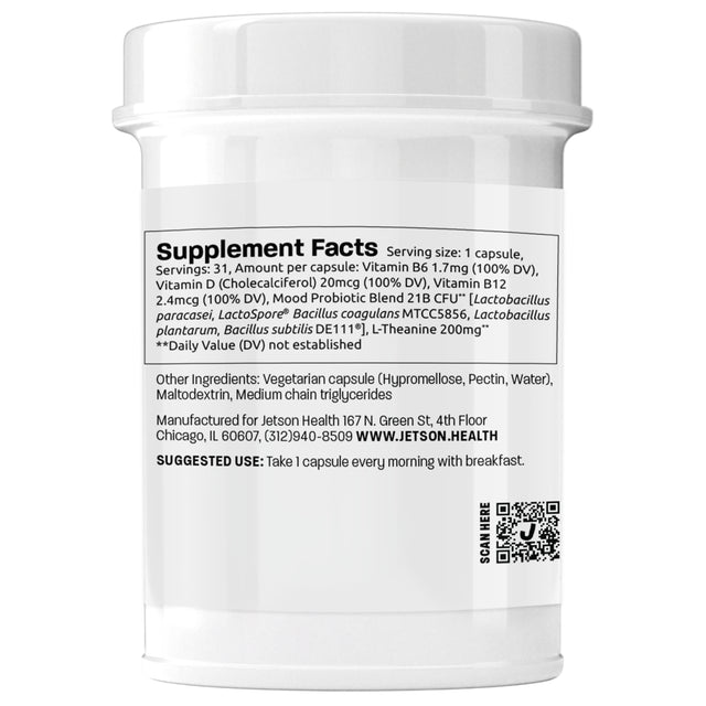 Jetson Health Brain Health and Focus Support Mood Probiotic Supplement, 21 Billion CFU, 31 Ct.