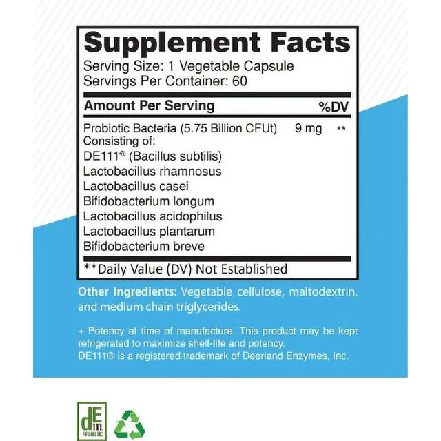 Healblend Probiotics for Digestive Health Support, 11.5 Billion CFU per Serving: DE111, Lactobacillus, Bifidobacterium, Acidophilus Probiotic Supplement, 60 Capsules 2-Pack