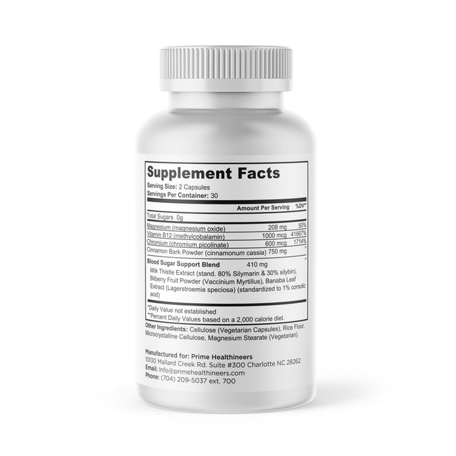 Prime Healthineers Advanced Blood Sugar Support Supplement - 60 Capsules - Zero Sugar Verified & Certified - 7-In-1 Blend to Support Glucose Metabolism & Balance Proper Insulin Function - Made in USA