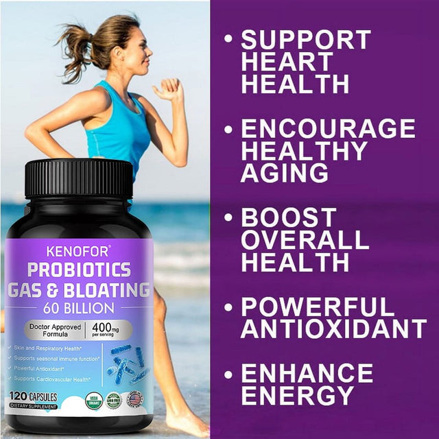 KENOFOR Probiotic Capsules with Lactobacillus Acidophilus, Powerful Antioxidants to Support Skin, Cardiovascular, Digestive, Immune and Respiratory Health