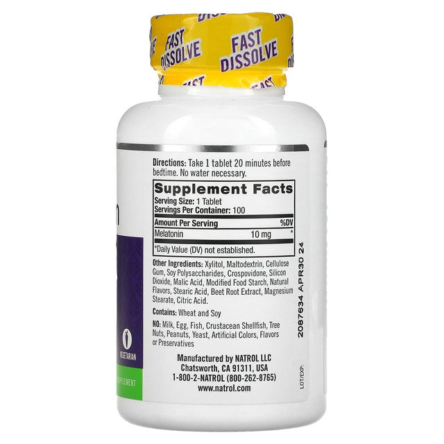 Natrol, Melatonin, Fast Dissolve, Maximum Strength, Citrus, 10 Mg, 100 Tablets