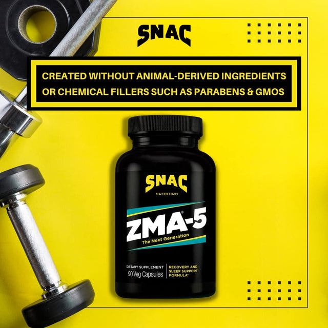 SNAC ZMA-5 Sleep Aid Supplement, Promote Muscle Recovery & Growth, Immune Support, & Restorative Sleep with Zinc, Magnesium & 5-HTP, Post Workout, before Bed ZMA Supplements 90 Veggie Capsules