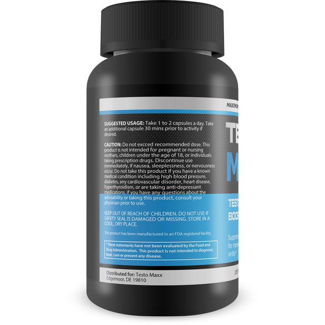 Testo Maxx - All Natural Testosterone Booster - Burn Fat, Build Lean Muscle, and Improve Performance - 60 Caplets