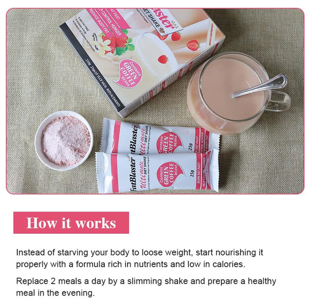 Wins Town Weight Loss Shake, Fat Blaster Diet Shake, Meal Replacement Powder for Dieters, High Protein and Increase Energy (Strawberry Flavor, 25G*10Bags)