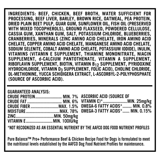 Pure Balance Pro+ Performance Beef & Chicken Recipe Wet Dog Food, 12.5 Oz Cans (6 Pack)