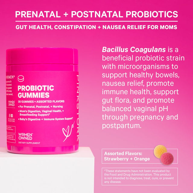 Pink Stork Probiotic Gummies, Pregnancy + Nursing Safe, Assorted Fruit Flavor, 30 Count