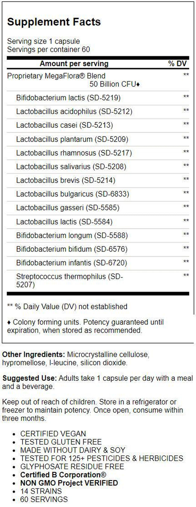 Megafood, Megaflora Plus, Probiotic Supplement with 50 Billion CFU, 60 Servings (60 Capsules)