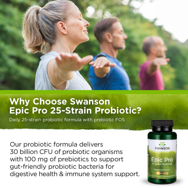 Swanson Epic Pro 25-Strain Probiotic Vegetable Capsules, 30 Billion Cfu, 30 Count