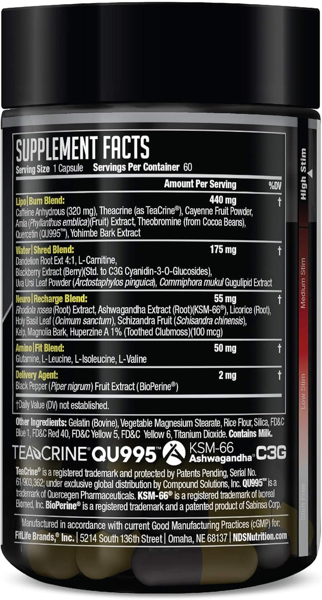 LIPORUSH NDS Nutrition XT - Super Concentrated Thermogenic with L-Carnitine & Teacrine for Shredding Fat - Supports Maximum Energy, Focus, Calorie Burning, Diuretic, Appetite Control (60 Capsules)
