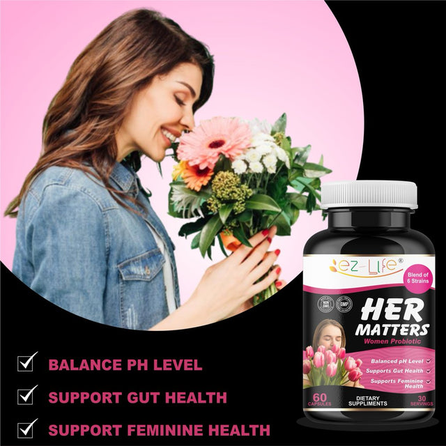 Her Matters Probiotic Supplement for Women Support Urinary Tract Health, Feminine Odor, Balance Ph, & Restore Proper Gut Flora 60 Capsules