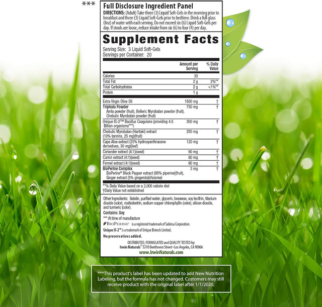 Irwin Naturals Aloe & Triphala Active Cleanse + Probiotics Natural Digestive Support - Gentle, Effective Detox + Elimination 2-Part Colon Care - Nourish + Balance - 60 Liquid Softgels