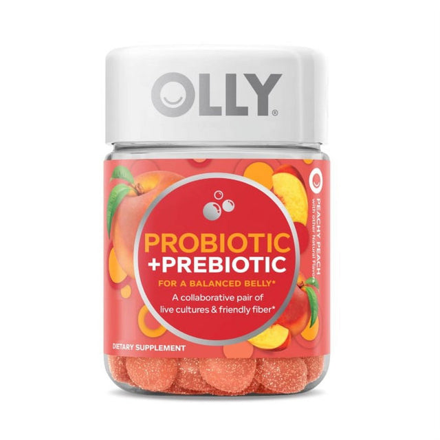 OLLY Probiotic + Prebiotic Gummy, Digestive + Gut Health, Peach, 70 Ct