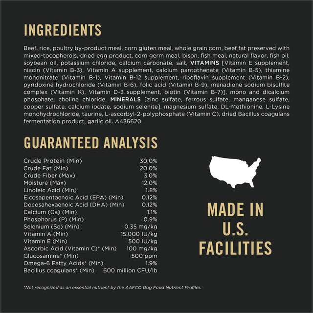 Purina Pro Plan Performance 30/20 Dry Dog Food Beef Bison, 33 Lb Bag