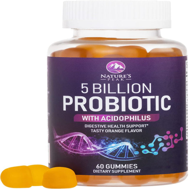 Nature’S Acidophilus Probiotics for Women & Men Gummies, 5 Billion CFU, 6 Strains, Daily Probiotic Supplement Gummy to Support Digestive Health, No Refrigeration Needed, Orange Flavor - 60 Gummies