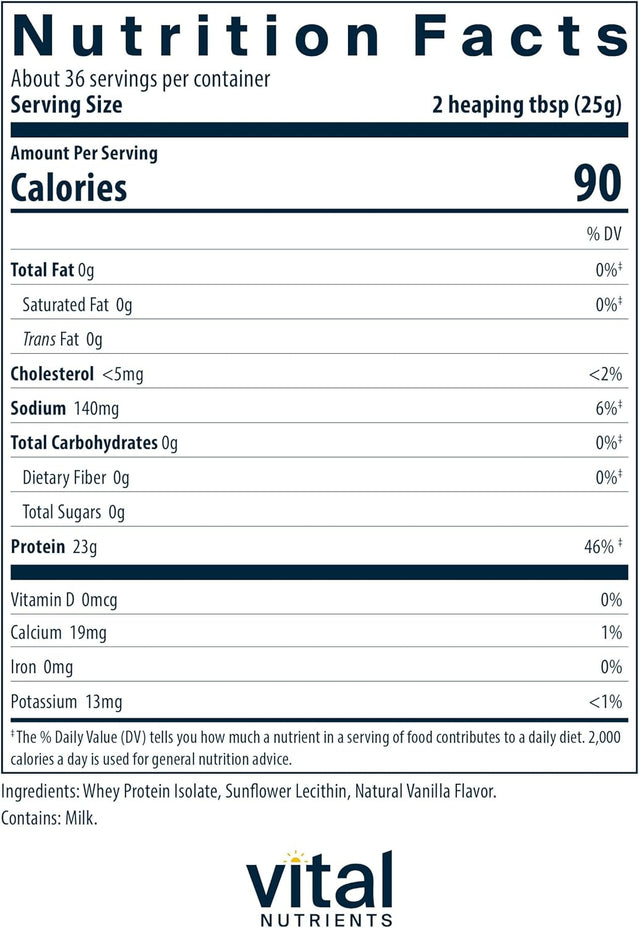 Vital Nutrients - Prowhey - Whey Protein Beverage Mix - Natural Vanilla Flavor - 900 Grams per Bottle