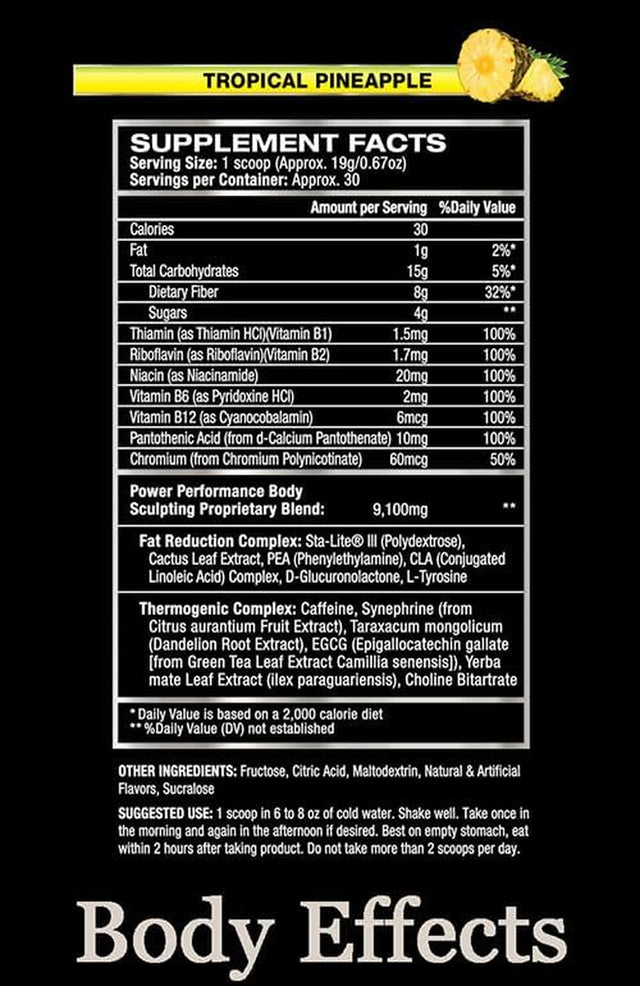 Power Performance Products, Body Effects, Pre Workout Supplement - 570 Grams (Tropical Pineapple)