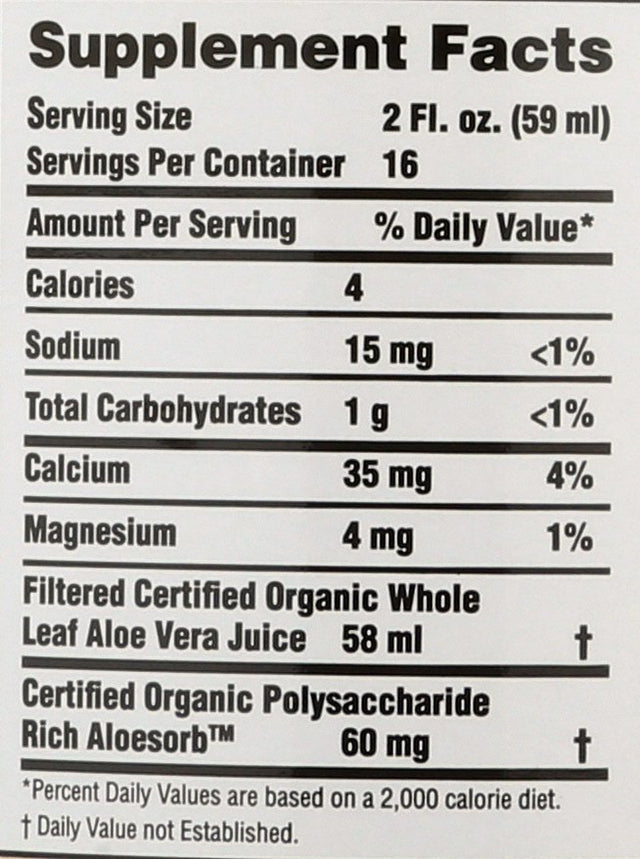 Lily of the Desert Brand Preservative Free USDA Certified Organic Whole Leaf Aloe Vera Juice Dietary Supplement
