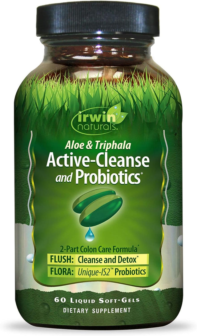 Irwin Naturals Aloe & Triphala Active Cleanse + Probiotics Natural Digestive Support - Gentle, Effective Detox + Elimination 2-Part Colon Care - Nourish + Balance - 60 Liquid Softgels
