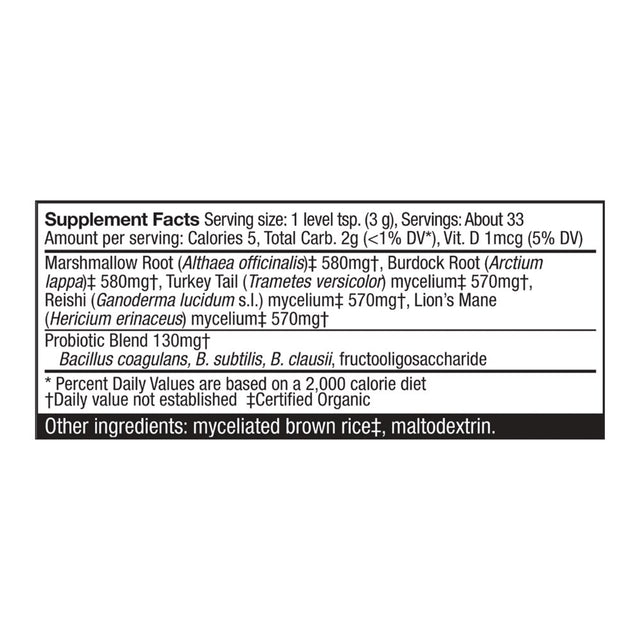 Host Defense, Mycobotanicals Microbiome Powder, Digestive Support with Probiotics and Superfood Mushroom Mycelium, 3.5 Oz