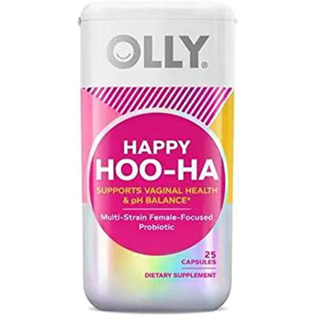 Olly Happy Hoo-Ha Women Probiotic 25 Capsules! Formulated with Multi-Strain Female-Focused Probiotic! Supports Vaginal Health and Ph Balance! Choose from 1 Pack, 2 Pack or 3 Pack! (1 Pack)