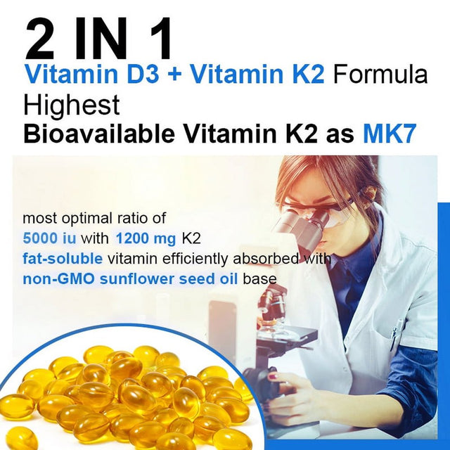 TAOTERS Vitamin K2 (MK7) with D3 Supplement to Support Joint, Bone, and Immune Health Non-Gmo Formula Easy-Swallow Vitamin D and K Complex.