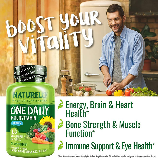 NATURELO One Daily Multivitamin for Men - with Vitamins & Minerals + Organic Whole Foods - Supplement to Boost Energy, General Health - Non-Gmo - 60 Capsules
