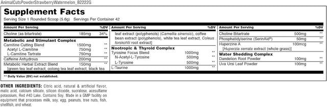 Animal Cuts Powder – Weight Management Supplement – Fat Burner, Metabolic Enhancer with Nootropics, Carnitine, Tyrosine, Diuretic – Strawberry Watermelon Flavor, 8.3 Oz, 42 Count