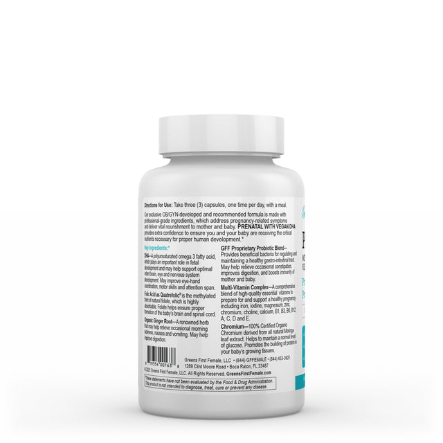 Greens First Female Prenatal with Vegan DHA plus Probiotics, 90 Capsules – Prenatal Vitamin Formulated with DHA