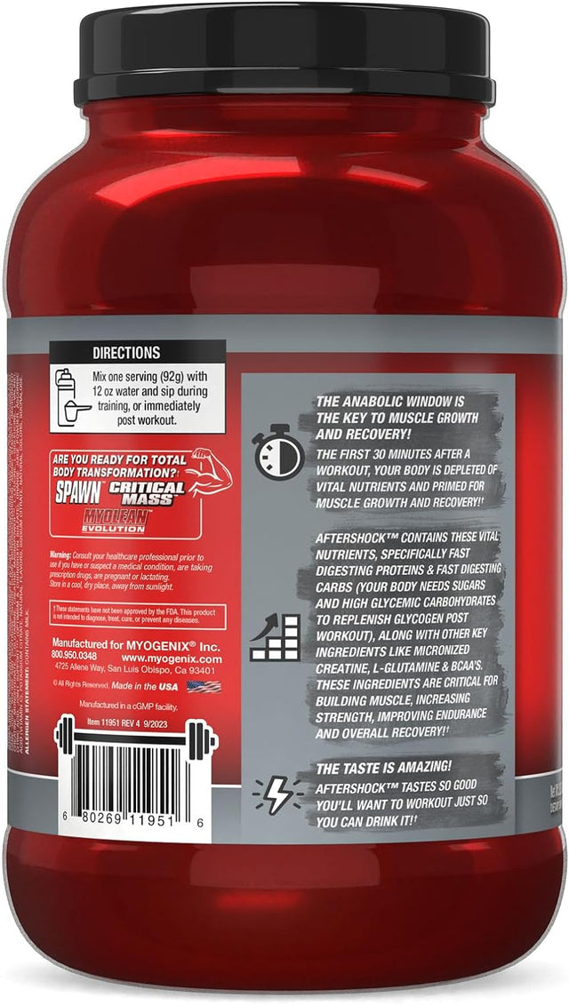 Myogenix Aftershock Post Workout, Unlimited Muscle Growth | Anabolic Whey Protein | Mass Building Carbohydrates | Amino Stack Creatine and Glutamine plus Bcaas | Orange Avalanche - 2.64 LBS