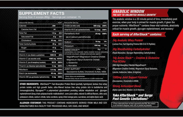 Myogenix Aftershock Post Workout, Unlimited Muscle Growth | Anabolic Whey Protein | Mass Building Carbohydrates | Amino Stack Creatine and Glutamine plus Bcaas | Orange Avalanche - 2.64 LBS