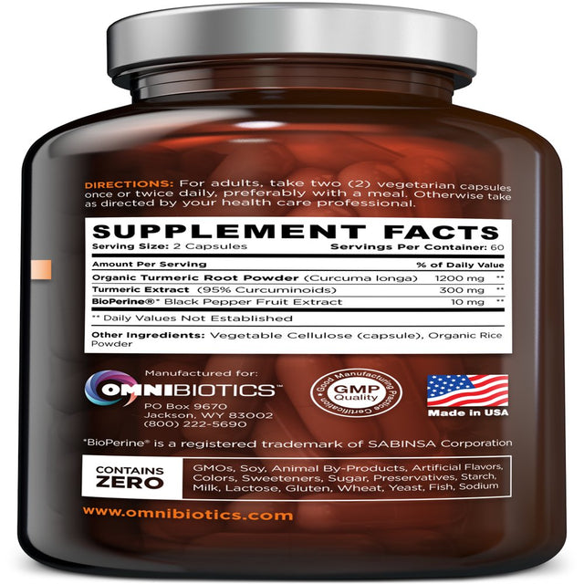 Organic Turmeric Curcumin Supplement 1500Mg 120 Vegetarian Capsules by Omnibiotics