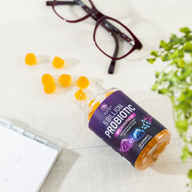 Nature’S Acidophilus Probiotics for Women & Men Gummies, 5 Billion CFU, 6 Strains, Daily Probiotic Supplement Gummy to Support Digestive Health, No Refrigeration Needed, Orange Flavor - 60 Gummies