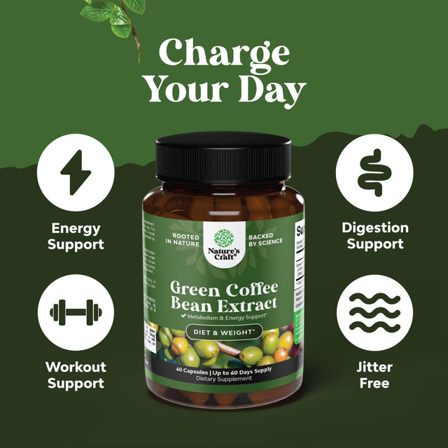 Pure Green Coffee Bean Extract - 800 Mg Green Coffee Extract Caffeine Energy Pills - 50% Green Coffee Antioxidant Nutritional Supplements for Brain Health and Immune Support with Brain Vitamins