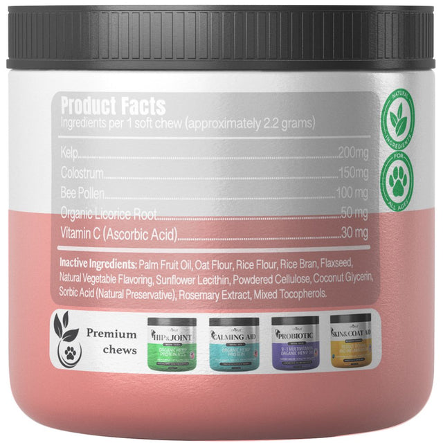 ICROKUS Dogs Allergy Relief Immunity Supplement for Dogs - Bee Pollen Organic Licorice Root, Digestive & Probiotic for Dog - Seasonal Allergies Skin Itch & Hot Spots - 120 Chew Treats