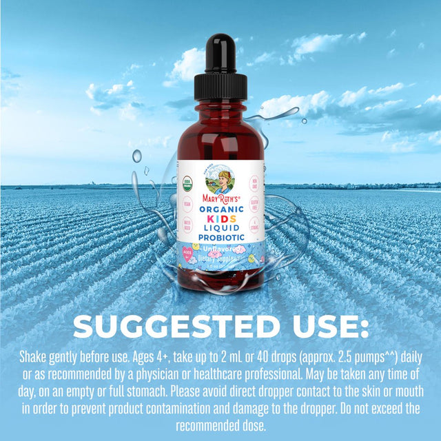 Maryruth Organics | USDA Organic Kids Liquid Probiotic for Ages 4+ | Digestive & Gut Health | Vegan, Non-Gmo | 1 Fl Oz / 30 Ml | Unisex |