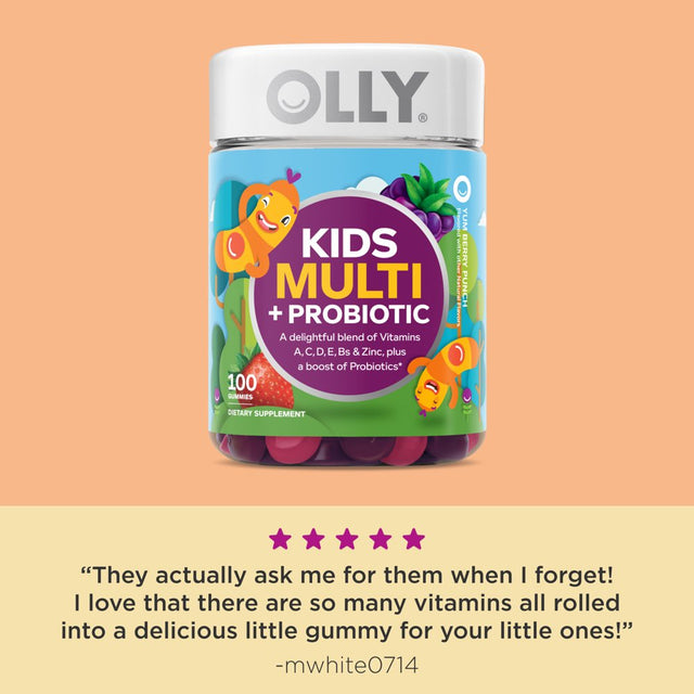 OLLY Kids Multivitamin + Probiotic Gummy, Daily Digestive Supplement, Zinc, Berry, 100 Ct
