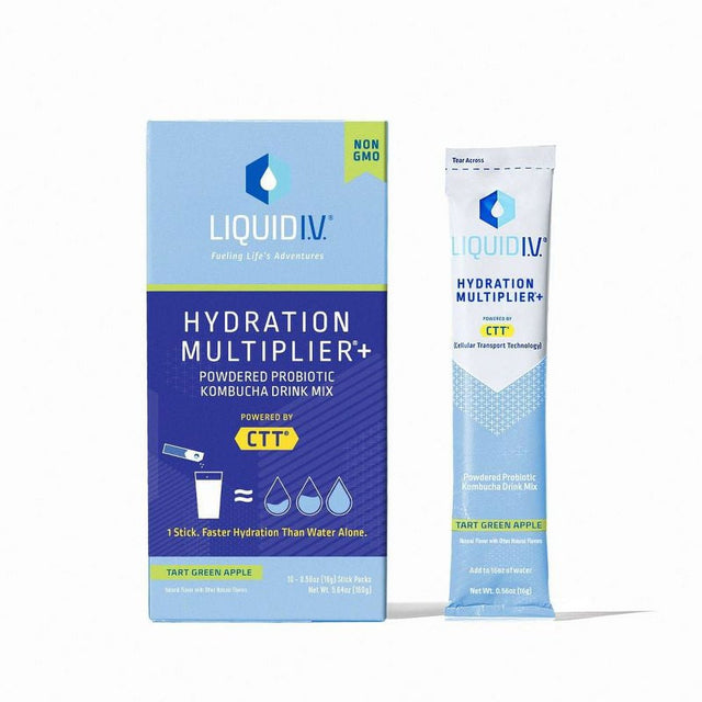 Liquid I.V. Hydration Multiplier+ Powdered Probiotic Kombucha Drink Mix Tart Green Apple 10 Pack