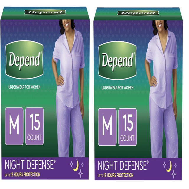 Depend Night Defense Incontinence Underwear for Women, Overnight, Medium, Light Pink, 15 Count -2 Pack