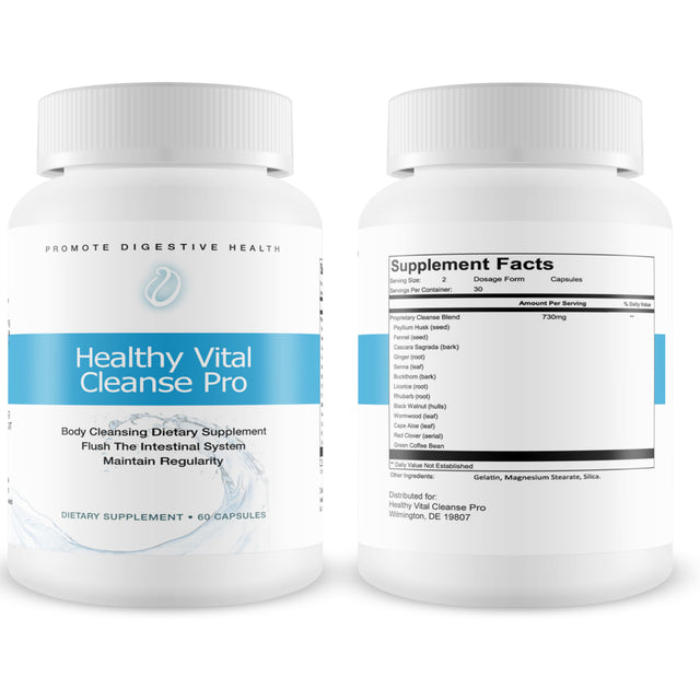 Healthy Vital Cleanse Pro - Potent and Effective Probiotic Formula - Detox and Cleanse Safely - Colon Cleanse and Detoxification- 60 Capsules for Women and Men